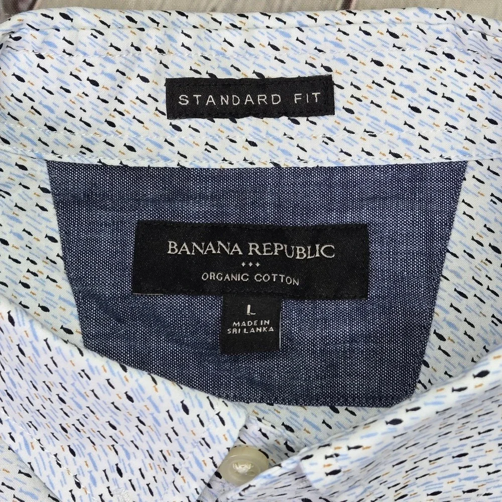 Banana Republic Mens L Standard Fit‎ Bluefish Short Sleeve Shirt Organic Cotton